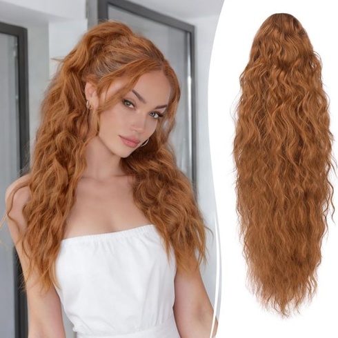 RUWISS Culík s klipem, 64 cm dlouhý, vlnitý, kudrnatý culíkový příčesek, syntetický, vlnitý