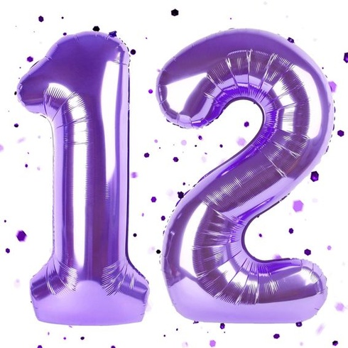 Fialový balónik číslo 12, fialový balónik s číslom, 40-palcový fóliový balónik 1 a 2, balónik s
