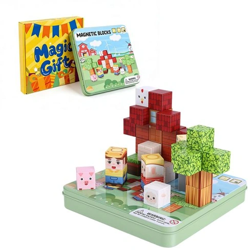 MEESHEEP Magnetické stavební kostky Cestovní sada 49 dílků s železnou krabicí, věk 3+, design