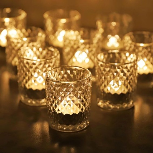 Sklenené sviečky na čajové sviečky z číreho diamantu (12 kusov), vintage priehľadné poháre na čajové