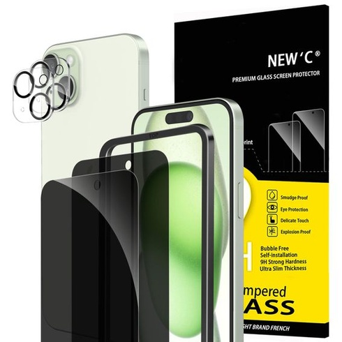NOVINKA Ochranné tvrzené sklo pro iPhone 15 Plus s úhlem ochrany soukromí 28° + ochranná fólie na