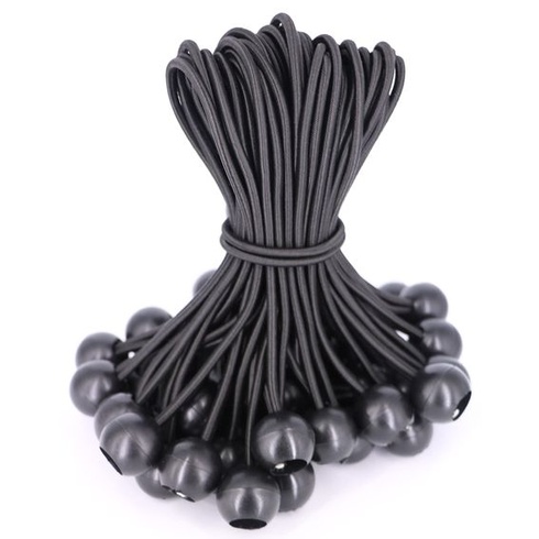 Bungee šnúry s guličkou, 12 kusov, 15 cm; Napínače plachty s guličkou, čierne; Čierna, 15 cm, 12 kusov