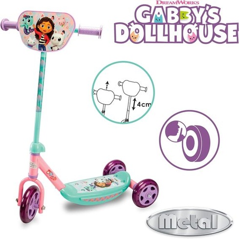 Smoby - Dětská koloběžka Gabby's Dollhouse - 3 kolečka - Výškově nastavitelná řídítka -