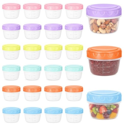 24 malých plastových nádobiek s objemom 80 ml s viečkami, stohovateľné mraziace nádobky, malé okrúhle