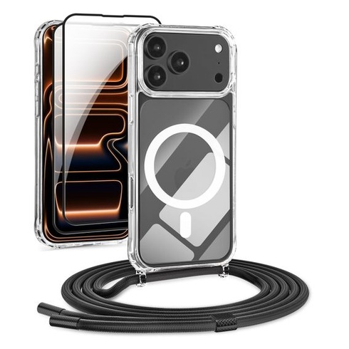 Puzdro DiDaDi na telefón pre iPhone 17 Pro Max s popruhom a magnetom - priehľadná retiazka na
