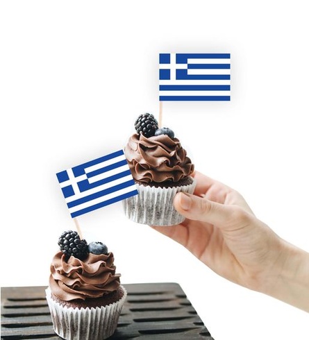 100 ks ozdoby na torty s gréckou vlajkou, stojany na grécke muffiny na dekoráciu na párty, potreby
