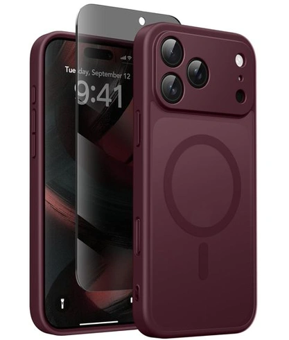 Magnetický kryt pre iPhone 17 Pro Max s ochranou displeja na súkromie, dizajn červeného vína.