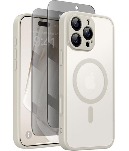 Magnetický kryt pre iPhone 16 Pro s ochranou displeja na súkromie, dizajn kameňa. Puzdro pre