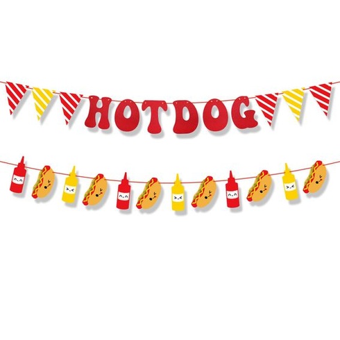 Dekorácie na hot dogy, bannery na párky v rožku, vlajky na párky v rožku, dekorácie na fľaše s