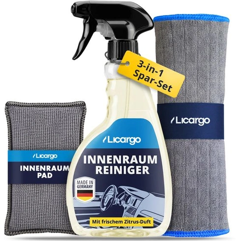 Sada čističů interiérů automobilů LICARGO – Čistič interiéru (500 ml) + Pad do interiéru + Hadřík z