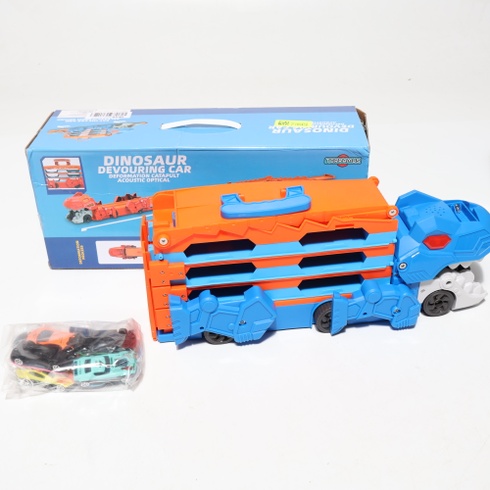 Prepravné vozidlo s dinosaurami - 3 v 1 autíčko s vyhadzovacím mechanizmom, skladacia prenosná dráha pre