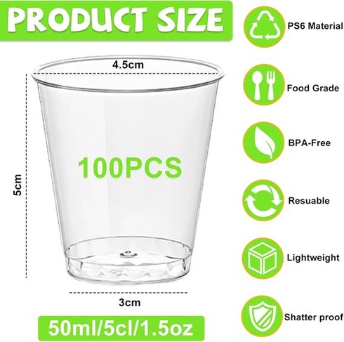 LANSKYLAN 100 panákov 5cl/50ml plastové kelímky na panáky opakovane použiteľné želatínové kelímky