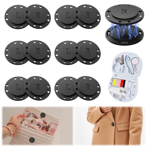 6 párov magnetických gombíkov, patentné gombíky, magnetické gombíky na šitie, mini šijacia sada, čierna