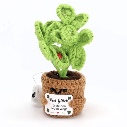 Sunwuun Lucky Charm Pletená čtyřlistá rostlina, čtyřlistá rostlina v květináči s LED, hodně štěstí,