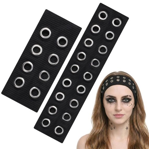 2ks pletená čelenka pre ženy s dutými kovovými očkami, elastické čelenky pre ženy, Y2k punk grunge,