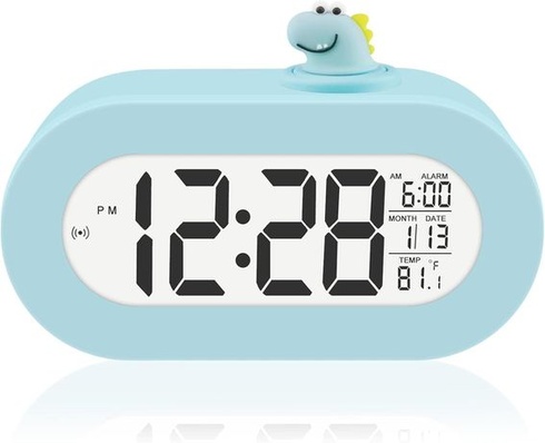Digitální budík DTKID pro děti, datum/teplota, odložení buzení, podsvícení (světle modrý)