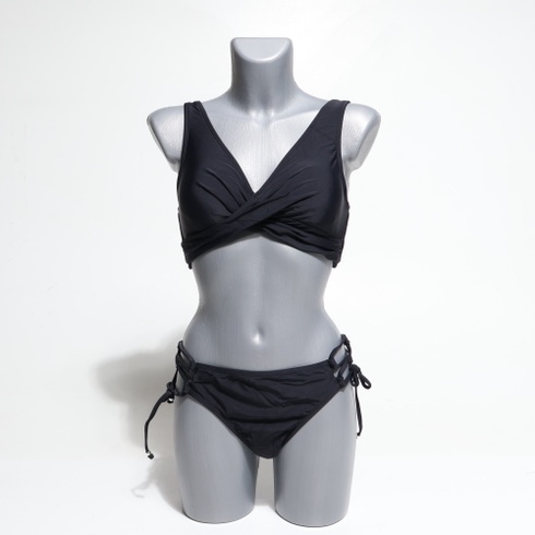 Dámske bikiny CUPSHE s predným krížovým šnurovaním, dvojdielne plavky, čisto čierne, S