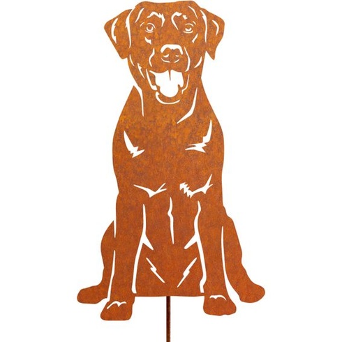 Zahradní kůl pro labradory, rezavá kovová zahradní dekorace, design psa, 30 cm, labradorský retrívr