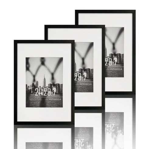 VUVUZULA fotorámiky A4 čierne 21x30cm sada 3 kusov fotorámikov DIN A4 s paspartou certifikáty čierne