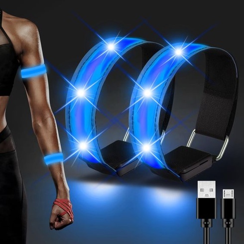 JIZZU LED reflexný dobíjací, balenie 2 LED bezpečnostných náramkov, USB reflexný pásik, LED svetelný