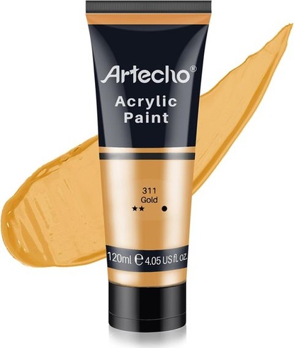 Artecho Akrylová farba zlatá 120 ml, vodeodolná a svetlostála, rýchloschnúca, akrylová farba na