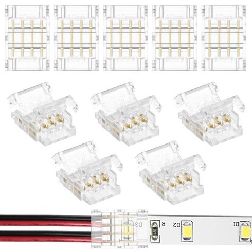 Konektory pro LED pásky HOTUT, 10 kusů, 4pinové, 10mm, nepájivé konektory pro SMD LED pásky (SMD