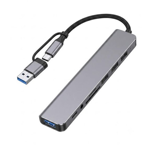 USB C Hub 8 v 2 s USB A, 4 USB porty, čítačkou SD/TF kariet a audio