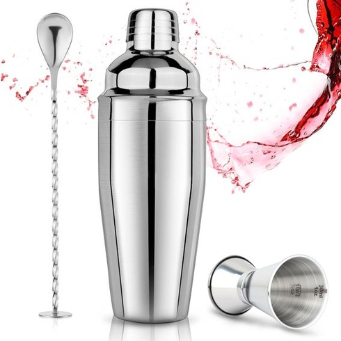 Sada šejkrů na koktejly 750ml Šejkr na koktejly Martini s vestavěným sítkem Stříbrná - 3 ks