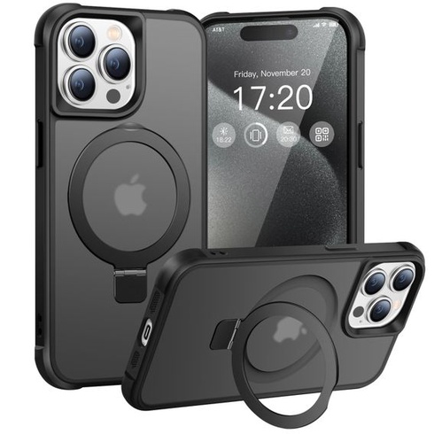 Pouzdro pro iPhone 15 Pro s magnetickým stojánkem, černé. Černé pro iPhone 15 Pro