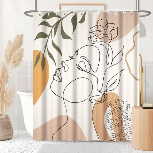 Sprchový záves 180x180cm Protiplesňový oranžový s abstraktnými tvárami, terakotový, V180 x Š180 cm
