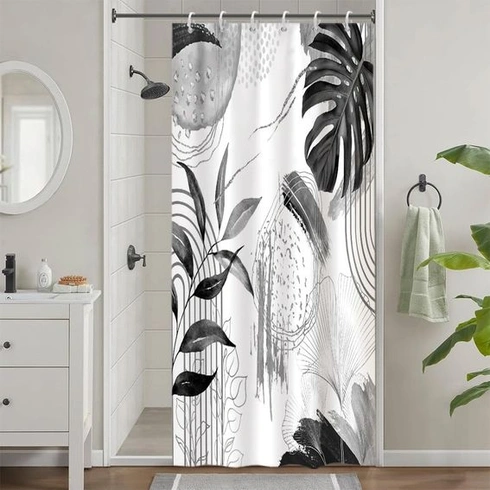 Sprchový záves 90x180cm Protiplesňový, tropická šedá, palmové listy, šedá, V 180 x Š 90 cm (1