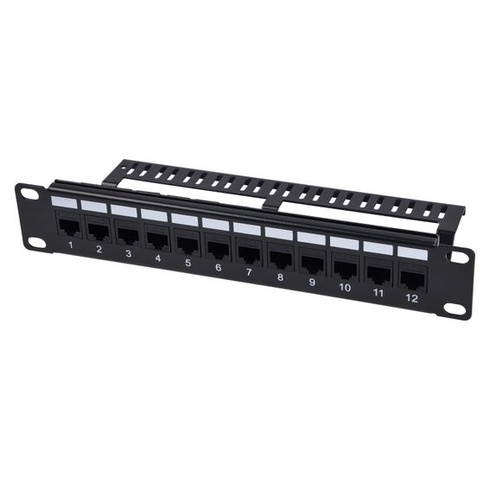 12portový patch panel GeeekPi Cat6, 1U pre 10palcové racky – modulárny panel s Keystone spojkami a
