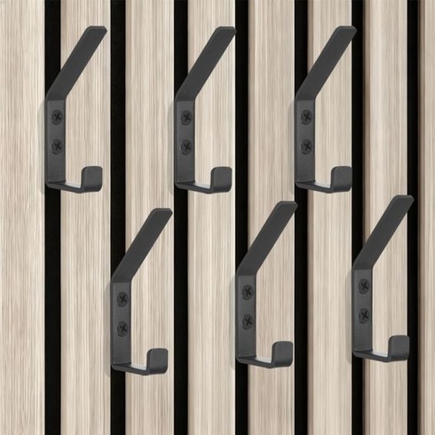 6 háčikov na akustické panely, háčiky na kabáty 13 mm, čierne