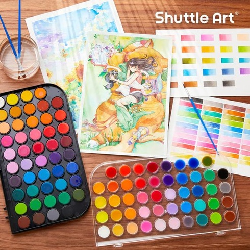 Akvarelové farby Shuttle Art 58 kusov, krabička s 48 farbami a 13 štetcami, akvarelové farby, vhodné