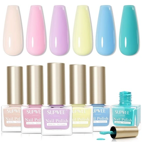 SUPWEE Quick Dry 6 barevná sada na nehty, Macaron Pastell Nagellack Bez UV vícebarevné