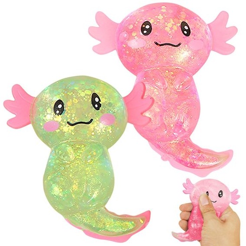 2 hračky Axolotl, mačkacie hračky, antistresové hračky, roztomilé kreslené trblietavé mäkké hračky,