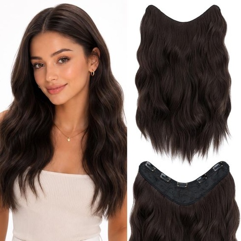 MY-LADY Clip-in prodlužování vlasů tmavě hnědé 45 cm syntetické prodlužování 1 útek vlnité