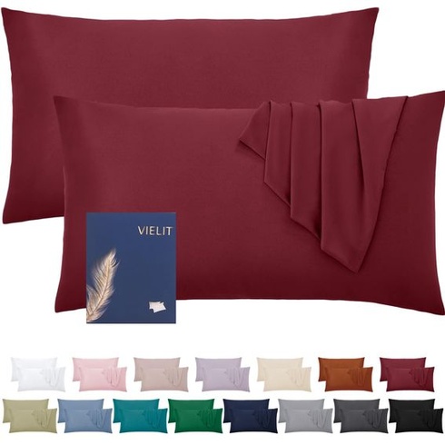 Obliečka na vankúš Vielit 50x70, sada 2 kusov, červená, ekologická, certifikovaná, vínovo červená