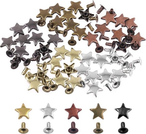 Sada hvězdicových nýtů Swpeet, 12 x 6 mm, bronz, 12 x 6 mm, hvězdicové nýty, kožené nýty, nýty a