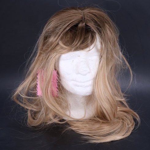 FESHFEN Ombré blond vrstvená parochňa s ofinou, 60 cm dlhá parochňa s ofinou pre ženy, syntetické