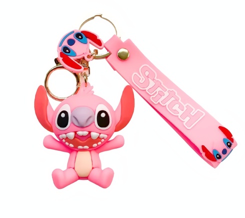 Detská kľúčenka Lilo a Stitch Angel ružová s pútkom a karabínou