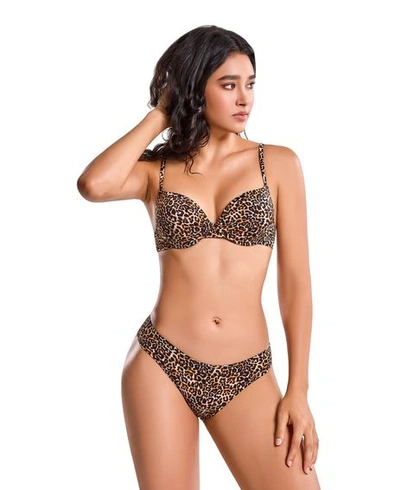 Dámský dvoudílný set plavek s leopardím potiskem, velikost XL, Th239-žlutý