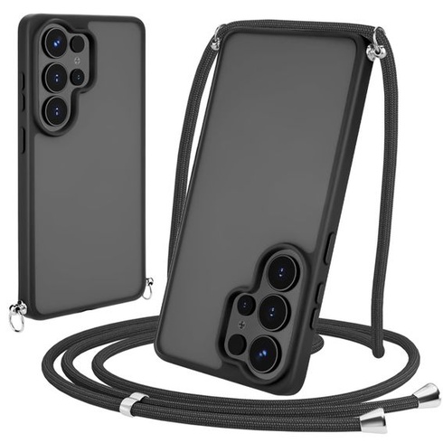 Puzdro na telefón Samsung Galaxy S25 Ultra s pútkom a retiazkou, matný priesvitný TPU pútko pre