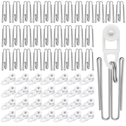 DONQL 50 kovových háčikov na záclony a 50 valčekov na záclony pre koľajnicu
