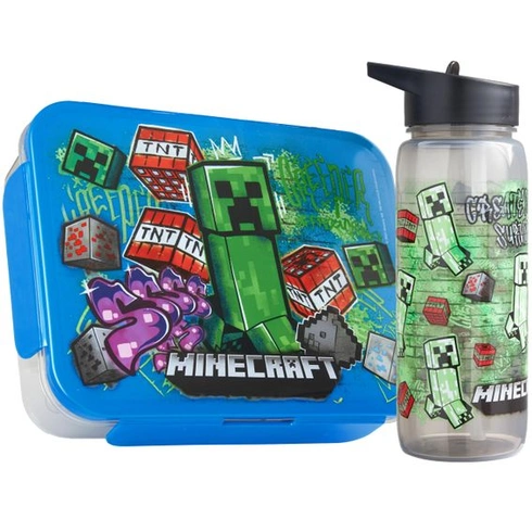 Trend Minecraft obedový box a sada fliaš na vodu 640 ml, 1,75 l desiatový box s priehradkami, vhodný