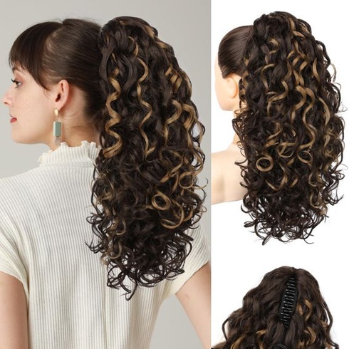 Flufymooz Predlžovanie copu, 46 cm Predlžovanie vlasov do copu, 100% čistý proteínový hodváb,