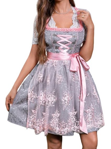 SVADOBNÉ Dirndl pre ženy, dámske midi tradičné šaty, dirndl s čipkovou zásterou a blúzkou na
