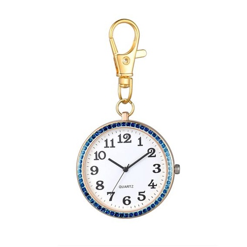 Vreckové hodinky JewelryWe s karabínou, kľúčenkou, quartzové analógové hodinky s kamienkami pre lekárov,