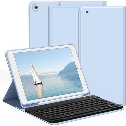 Puzdro s klávesnicou aoub pre iPad 9./8./7. generácia 10,2 palca 2021/2020/2019, nebesky modré