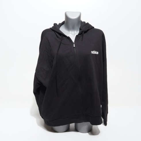 Adidas Damen Essentials LINEAR mikina s kapucňou na zips z francúzskeho froté XXL čierna / biela